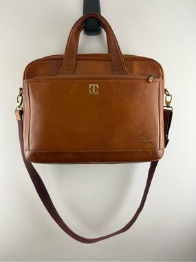 Takcharm Novo Nordisk Tan Leather Laptop Briefcase Bag
